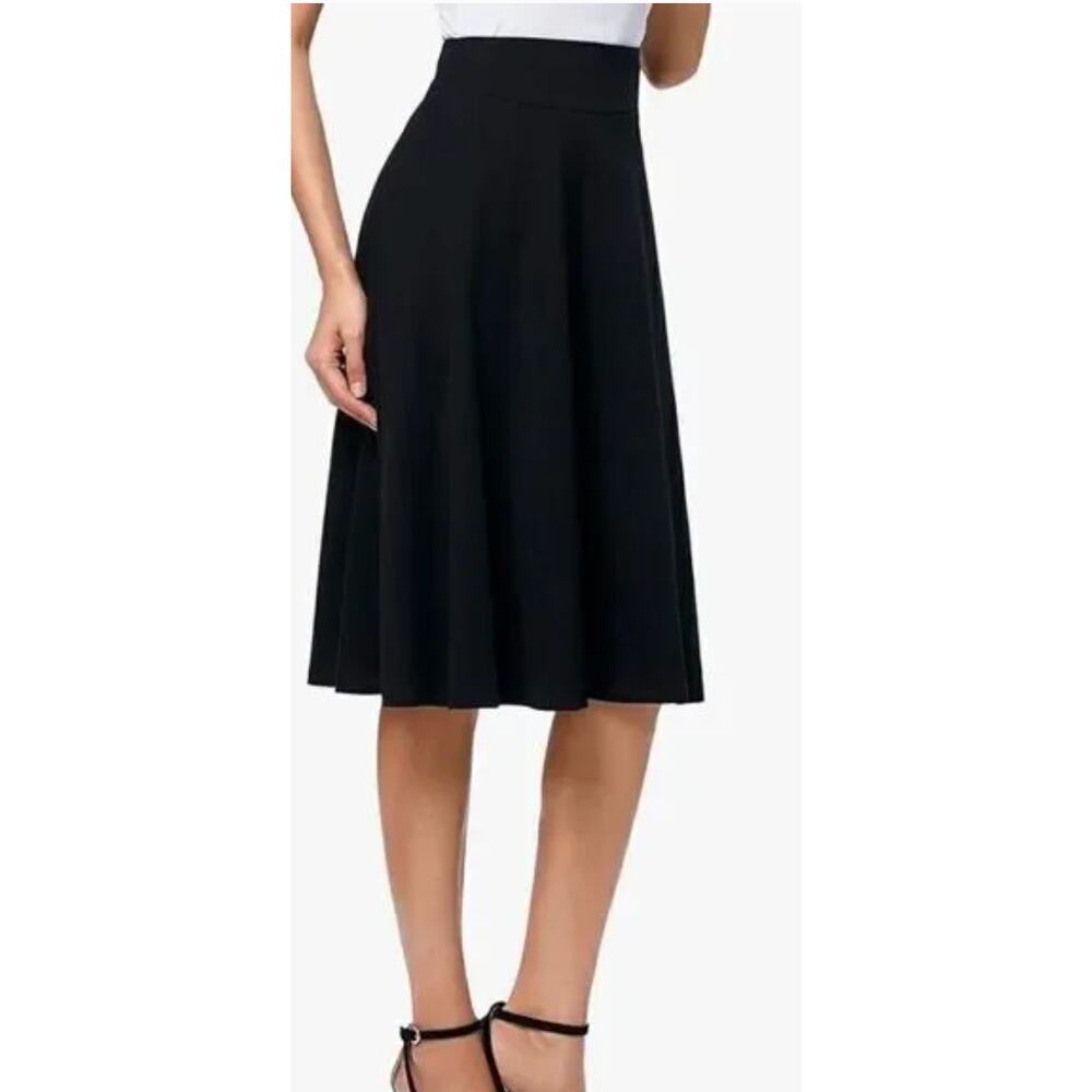Kate Kasin Women's Minimalist Black Skirt Pull-On Side Zipper Office Wear Size M